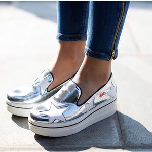 Stella McCartney Metallic Silver White Star Platform Binx Sneakers Size 35